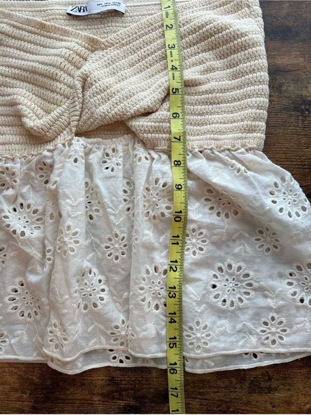 Zara Strapless Eyelet Peplum Top Ivory Crochet Twist Front Bandeau Large - Picture 7 of 9